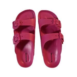 New In Bag PrettyLittleThing Bright Pink Wide Fit Buckle Footbed EVA Sliders-US5